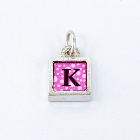 Vintage Sterling Silver 925 Pink Reversible Initial "K" Charm Pendant - Picture 2 of 6
